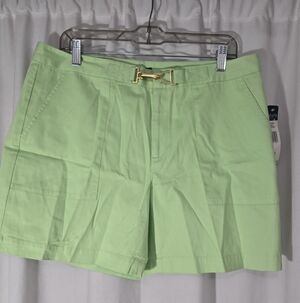 Chaps Malibu Somerset Green Shorts NWT Sz 12 Gold Buckle